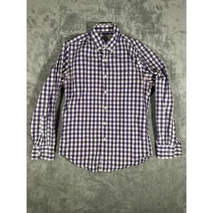 J.Crew Shirt Mens Small Woven‎ Cotton Purple Gingham White Long Sleeve Button